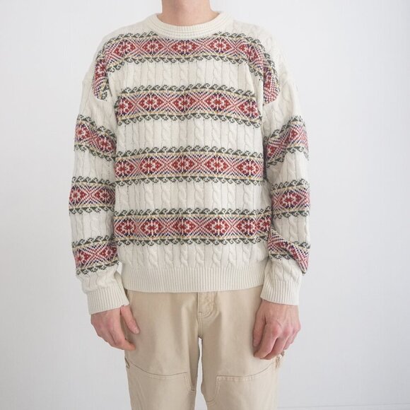 Vintage '90S Capecod Cream 3D Eclectic Grandpa Cable Knit Crewneck Sweater XL - Picture 1 of 10